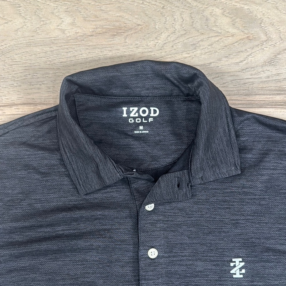 IZOD Men's Heathered Black Short Sleeve Polo Golf Shirt - Picture 4 of 9